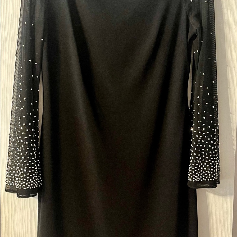 Cachet Black Dress with Embellished Sleeves